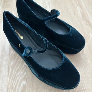 Lanvin Velvet Platform Mary Janes - Deep teal
